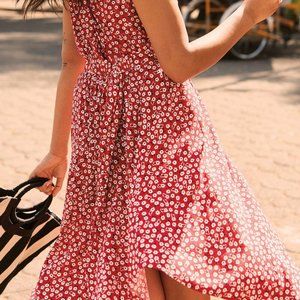 High-Low Printed Skirt with Pockets